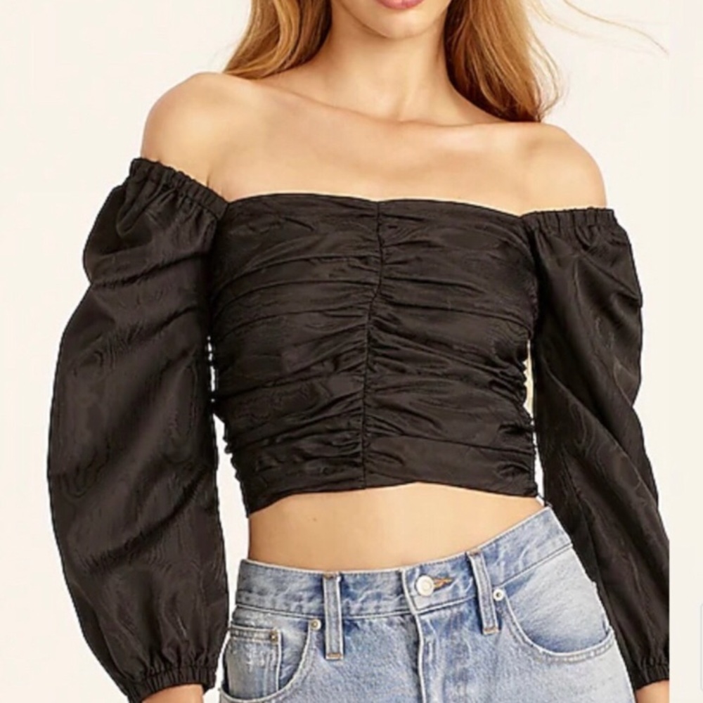 NWT J. Crew Ruched Puff-sleeve Cropped Top